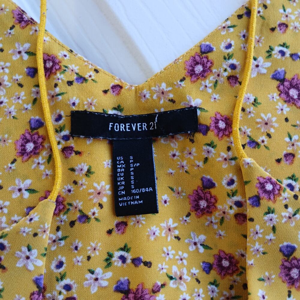 Forever 21 Spaghetti Strap Cami Tank Top Small yellow pink floral pattern V-neck - Picture 7 of 11